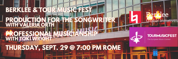 Assistant Professor of Songwriting Valeria Orth and Chair of Professional Music Toki Wright deliver three (3) sessions covering production and business for songwriters.